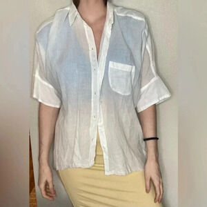 Free People Oversized Sheer Button Down Blouse Size Small White